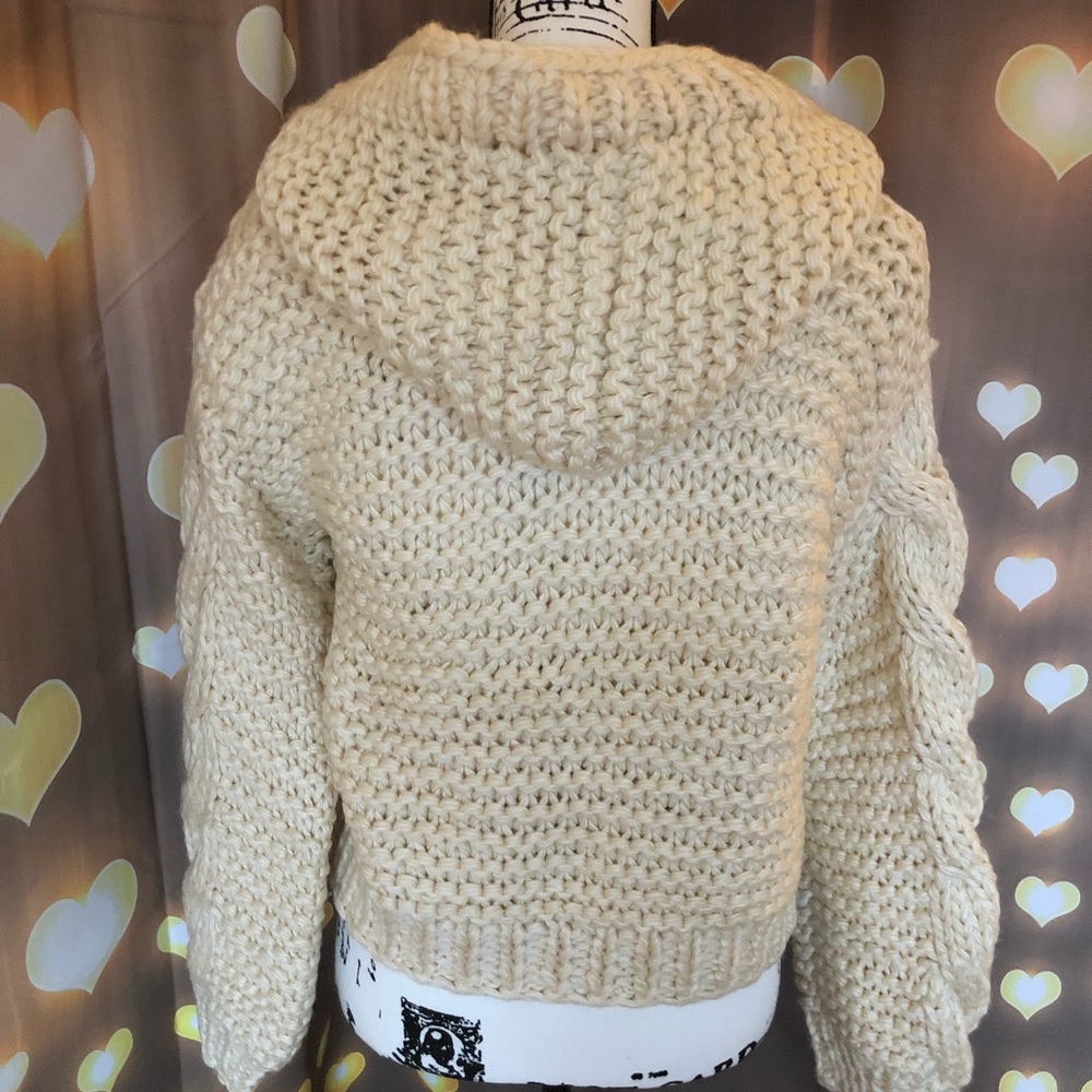 Chunky knit cardigan cream cable knit hoodie sweater womens long sleeve thick - Picture 8 of 15
